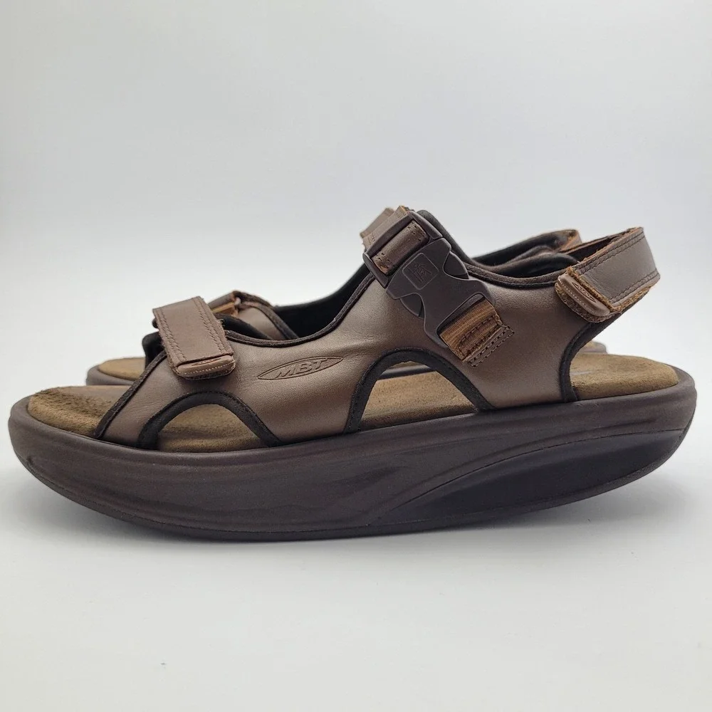 MBT Kisumu 3S Men's Sandals 8-8.5 Brown Leather Rocker Sole Orthopedic Walking